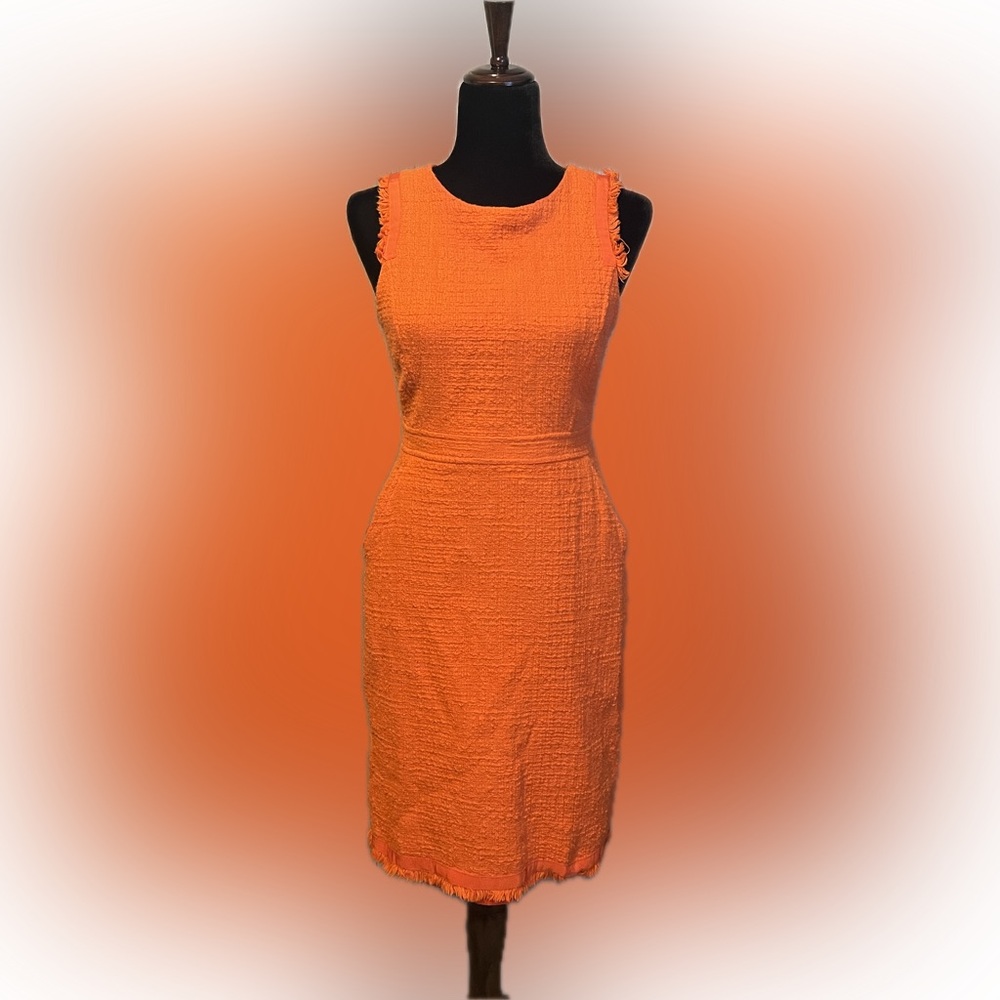 J. Crew Neon Persimmon Sheath Tweed Dress size 6 - Picture 3 of 14